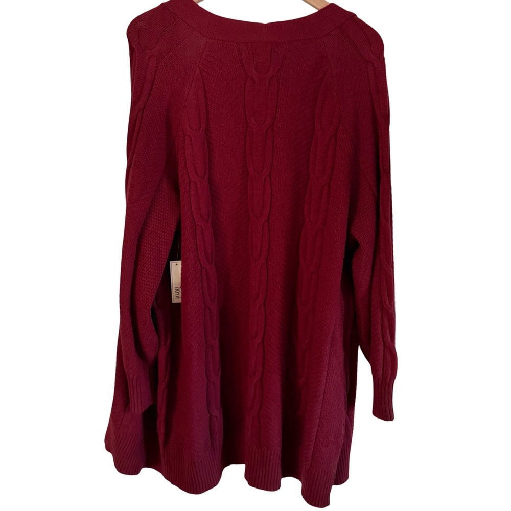 NWT‎ Burgundy Cable Knit Open Front Cardigan – Size 1X - Picture 4 of 5